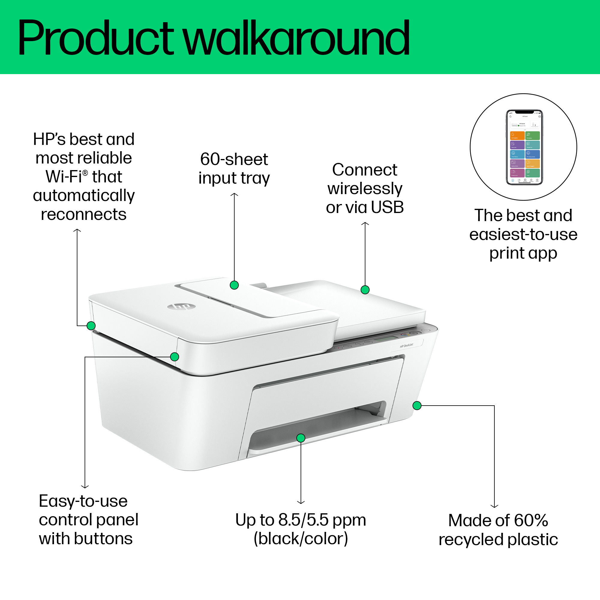 HP DeskJet 4255e All-in-One Printer with 3 Months of Instant Ink for free with HP+, AI-enabled all product image