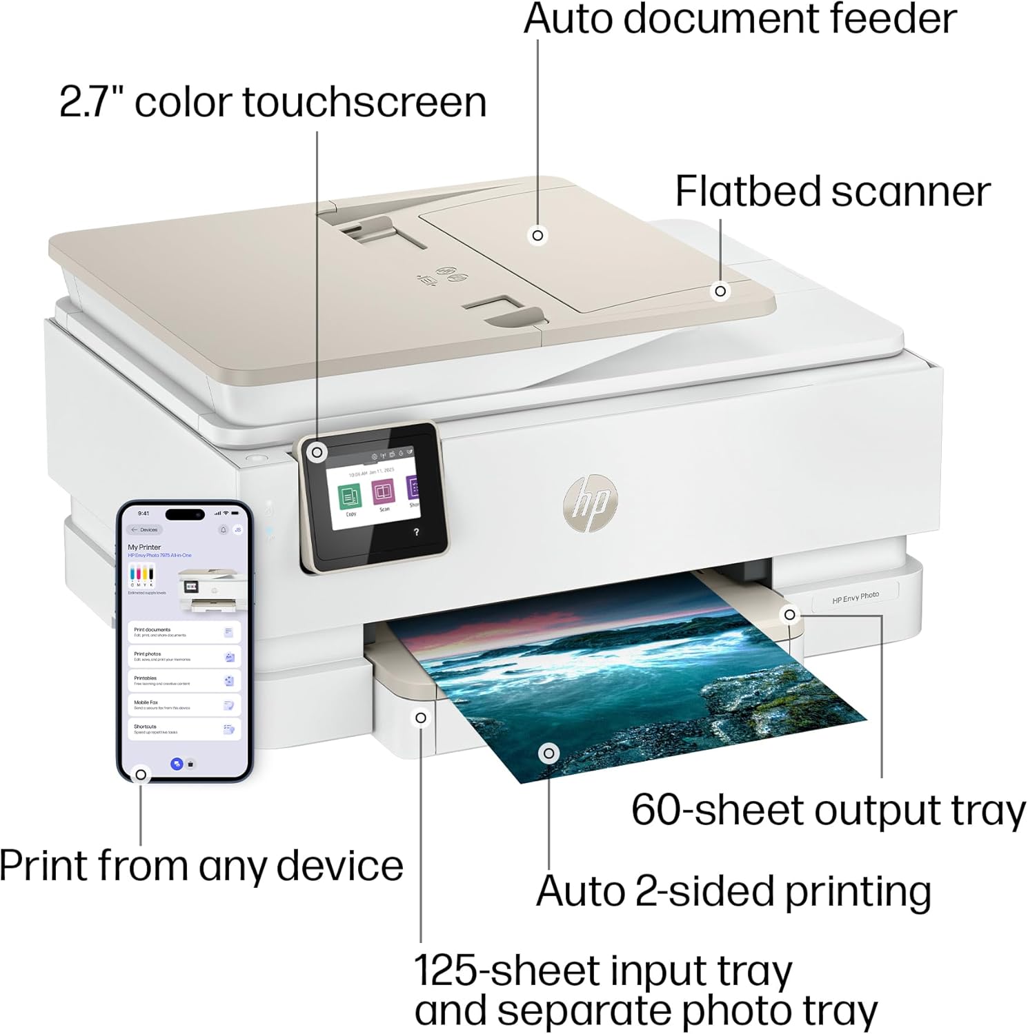 HP Envy Photo 7975 All-in-One Printer with free 3 Months of Instant Ink, AI-enabled all product image