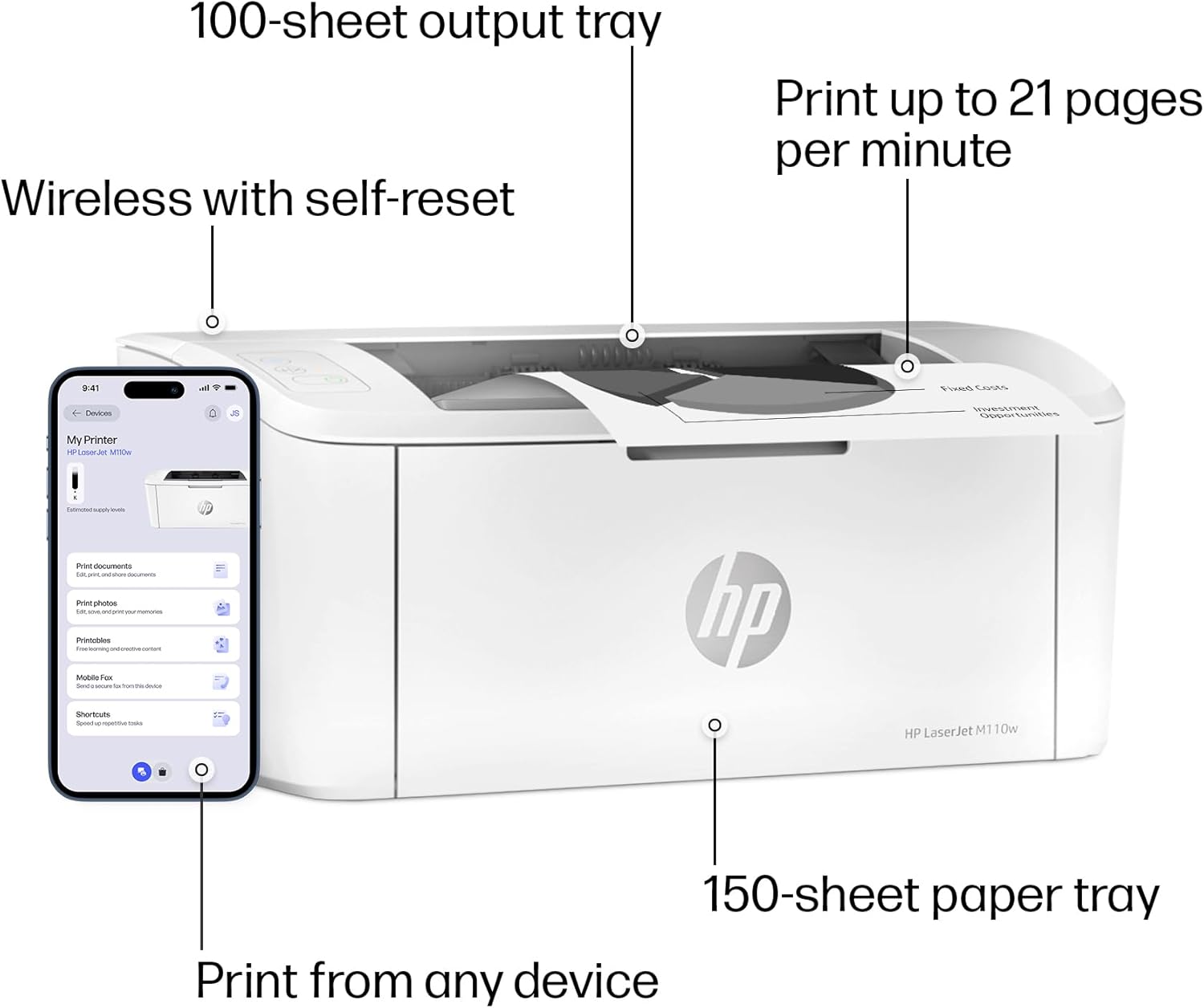 HP LaserJet M110w Wireless Black & White Printer all product image