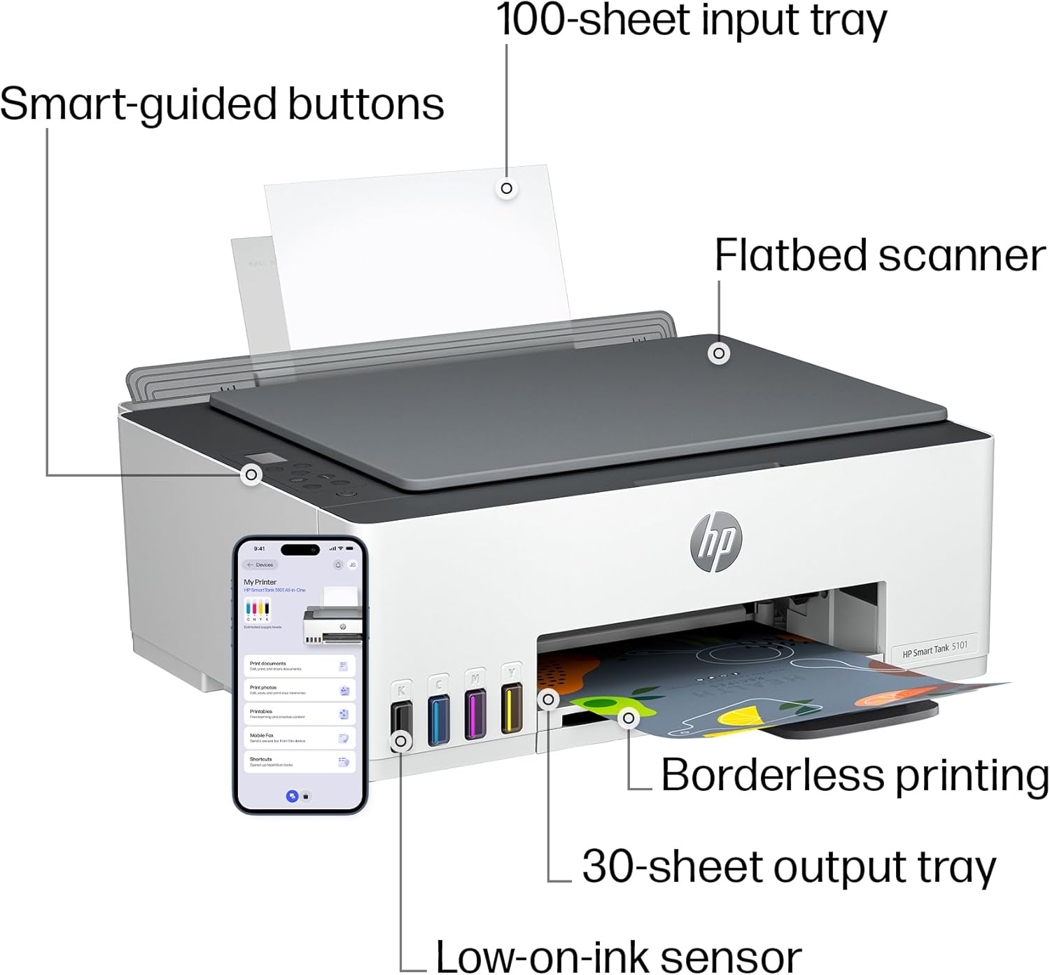 HP Smart Tank 5101 All-in-One Printer, AI-enabled all product image