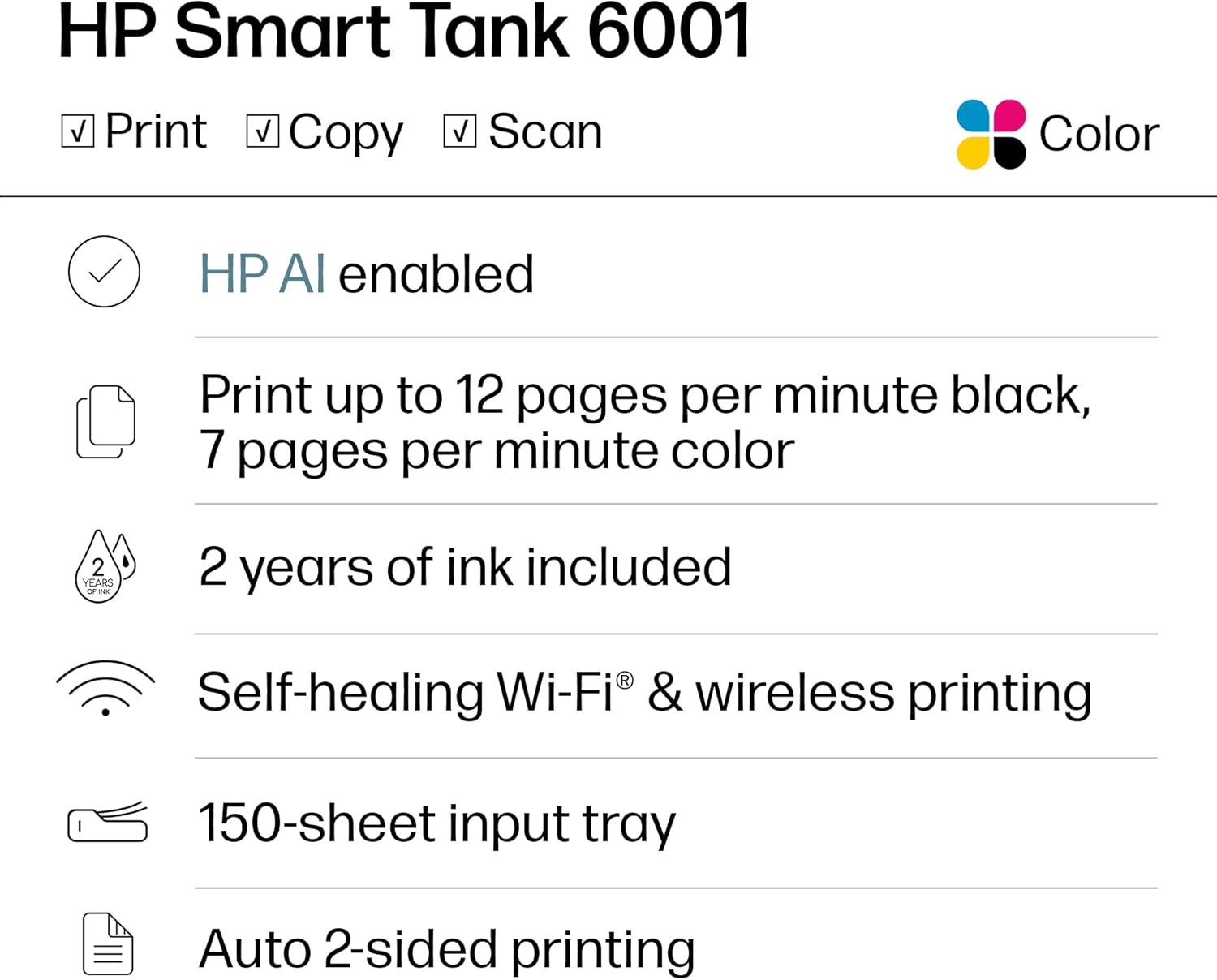 HP Smart Tank 6001 All-in-One, AI-enabled all product image