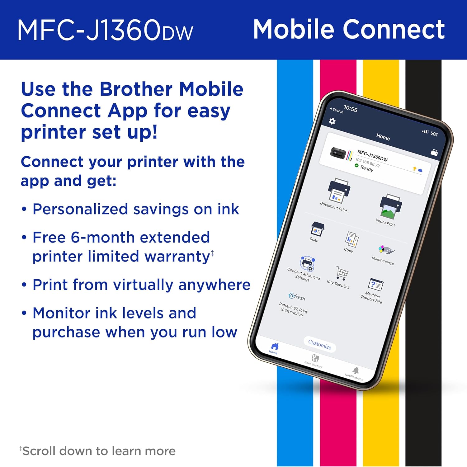 Brother MFC-J1360DW Work Smart 1360 Wireless Color Inkjet All-in-One Printer all product image