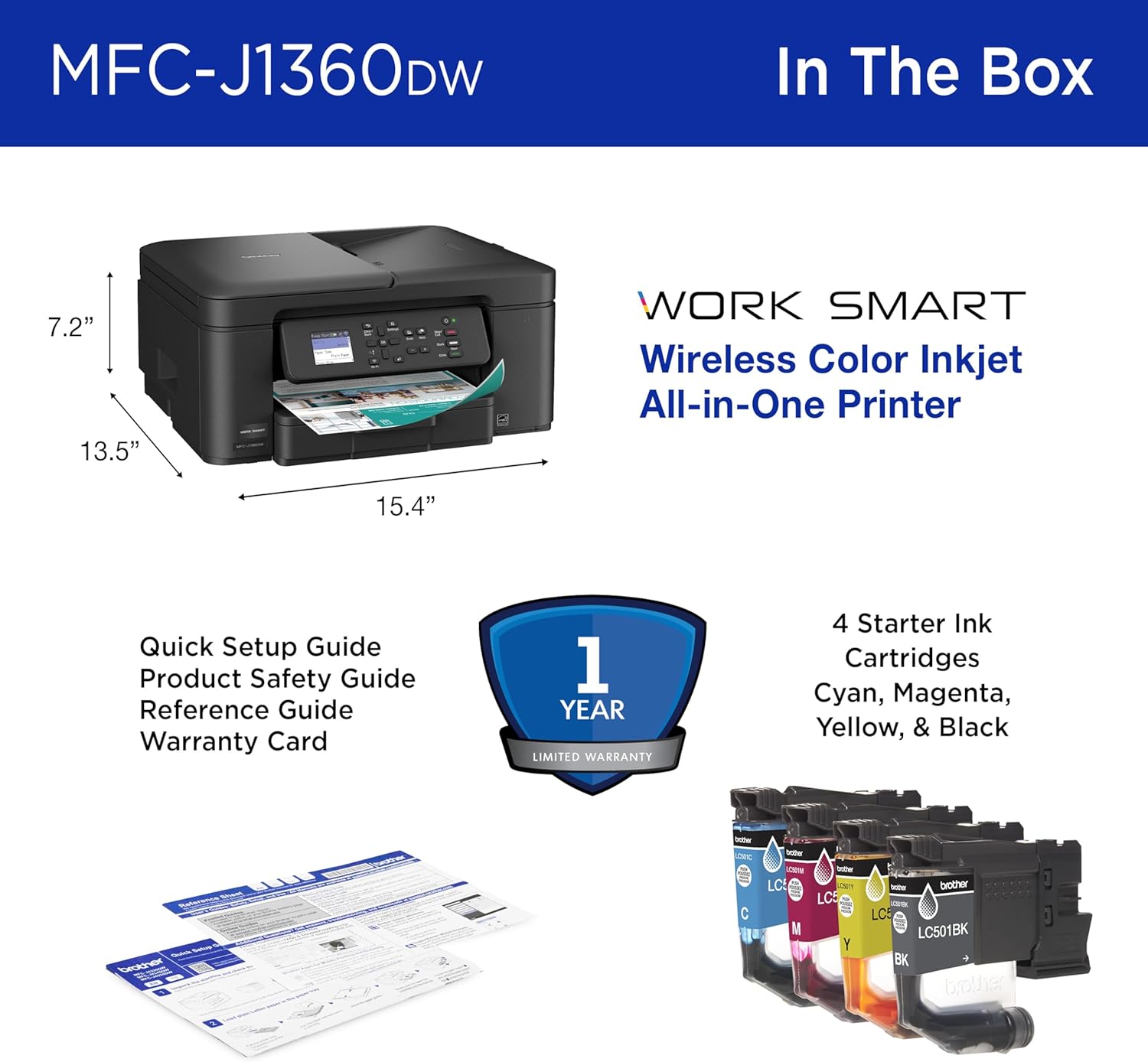 Brother MFC-J1360DW Work Smart 1360 Wireless Color Inkjet All-in-One Printer all product image