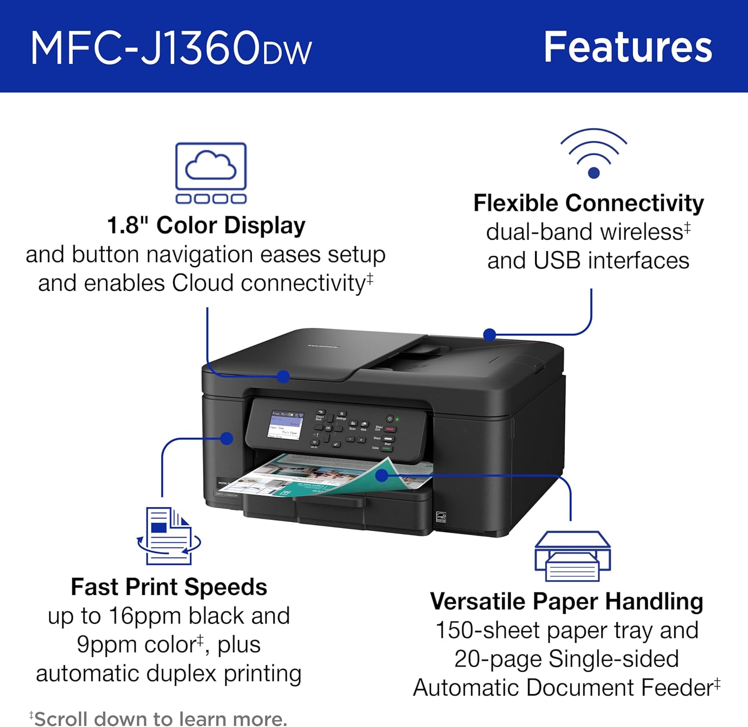 Brother MFC-J1360DW Work Smart 1360 Wireless Color Inkjet All-in-One Printer all product image