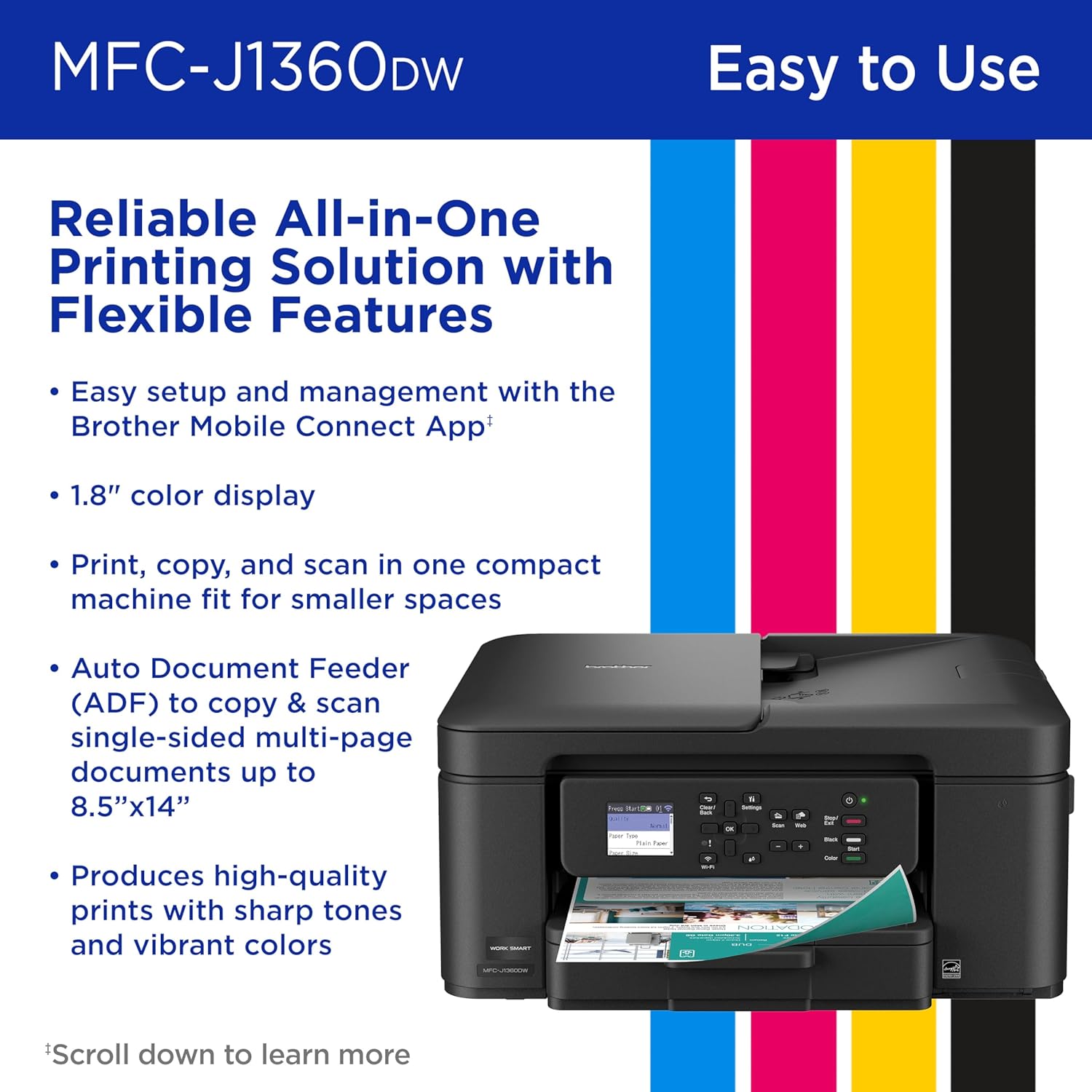 Brother MFC-J1360DW Work Smart 1360 Wireless Color Inkjet All-in-One Printer all product image