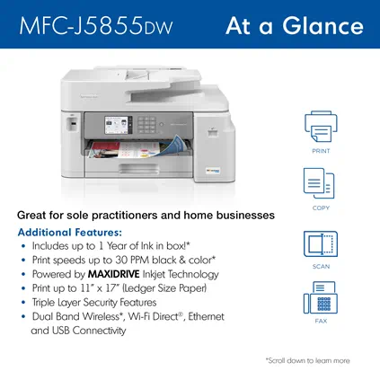 Brother MFC-J5855DW INKvestment Color Inkjet All-In-One Printer all product image