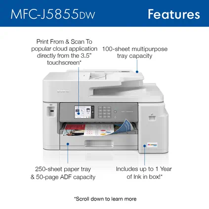 Brother MFC-J5855DW INKvestment Color Inkjet All-In-One Printer all product image
